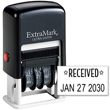 ExtraMark Ultra Dater SelfInking Rubber Date Office Stamp with Received Phrase Date Style 2 Black Ink 12Year Band