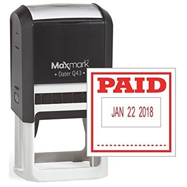 MaxMark Q43 Large Size Date Stamp with Paid Self Inking Stamp Red Ink