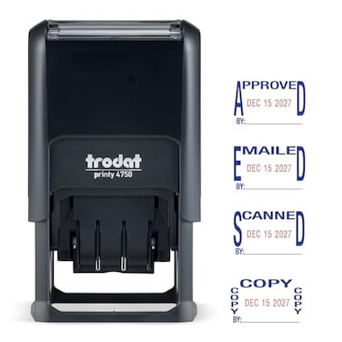 Trodat Printy 4750 Self Inking Date Stamp with Approved Copy EMAILED Scanned Blue and Red Ink 1 x 158