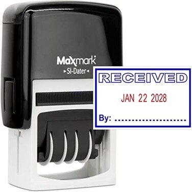 MaxMark Office Self Inking Date Stamp with Phrase Received 2 Color BlueRed Ink