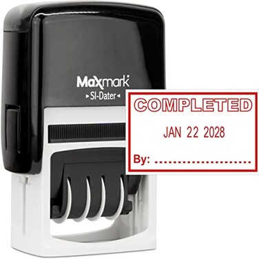 MaxMark Office Self Inking Date Stamp with Phrase Completed Red Ink