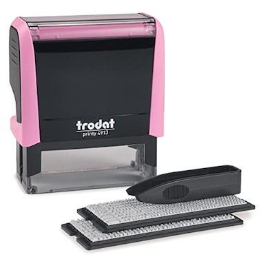 Trodat Printy 4913 SelfInking Do It Yourself DIY 5 Line Personalized Custom Message Stamp with Black Ink Pink