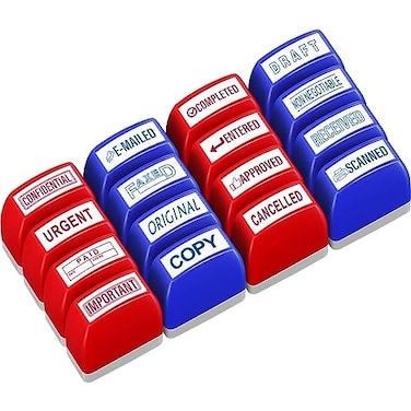 Crtiin 16 Pcs Office Stamp Set Message Self Inking Rubber Stamp Set for Office Stamps Completed Faxed Scanned Stamps for Message SuppliesRed Blue