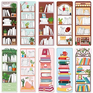 BOBOKA 100 Pieces Book Tracker Bookmarks Bookshelf Design DoubleSided Reading Page Markers Bookmarks for Book Lovers Cute Book Marks for Reading Women Students School Supplies Gifts