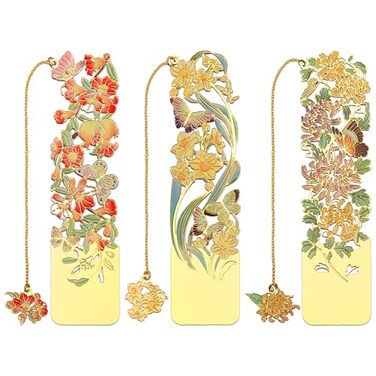 Sgbvzbd 3 PCS Metal Bookmarks Beautiful Flower Bookmarks Chrysanthemum Pomegranate Flowers Narcissus