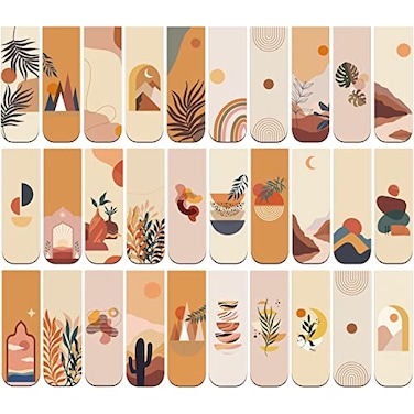 Sepamoon 45 Pcs Boho Magnetic Bookmarks Boho Mid Century Abstract Leaf Magnetic Book Marks Minimalist Line Aesthetic Burnt Orange Art Bookmark Modern Geometric Sun Page Markers Clip for School Office