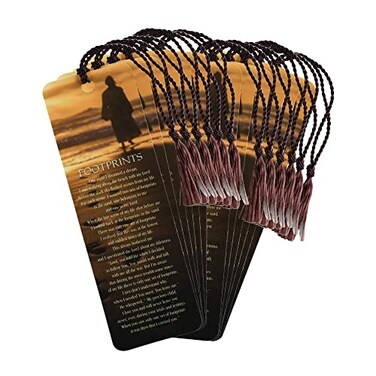 Dicksons Footprints Poem Golden Brown Beach 6 x 2 Cardstock Bookmark with Tassel Pack of 12