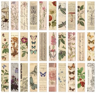 Jianbenmu Vintage Natural Style Butterfly Flower Plant Bookmarks 30PCS Gentle Whispers