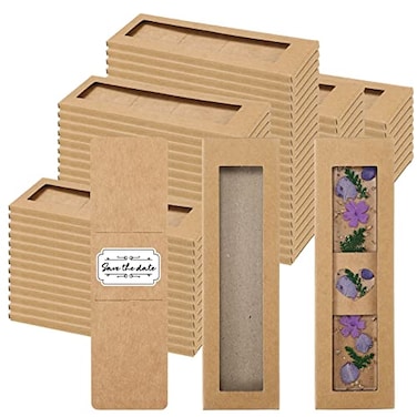 Roowest 50 Set Kraft Bookmark Boxes Sleeves Resin Bookmark Holder 59 x 18 Cardboard Gift Boxes DIY Blank Display Cards for Wrapping Gift SuppliesBrown