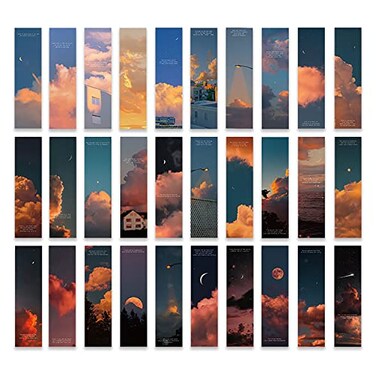 Doraking 30PCS Vintage Scenery Theme Paper Bookmarks for Book Lovers Boxed Bookmarks Set Sky