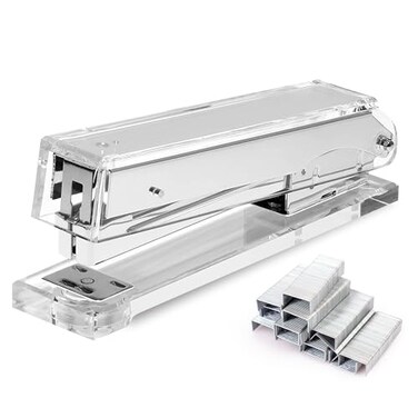 OfficeGoods Acrylic Stapler Aesthetic Durable Silver Desk Staple for Modern Office Stylish Compact Office Supplies for Women Men
