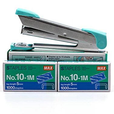 Max HD10 Stapler Set with 2 Boxes 2000 Staples Staple Up to 15 Sheets of Normal Paper