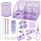 Fayoo 15 Pcs Purple Office Supplies Set Mesh Desk Organizer Accessories Kit Include Stapler Tape Dispenser Staple Remover Clips Ruler Scissors Sticky Notes for Office School Home Women Purple