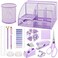 Fayoo 15 Pcs Purple Office Supplies Set Mesh Desk Organizer Accessories Kit Include Stapler Tape Dispenser Staple Remover Clips Ruler Scissors Sticky Notes for Office School Home Women Purple