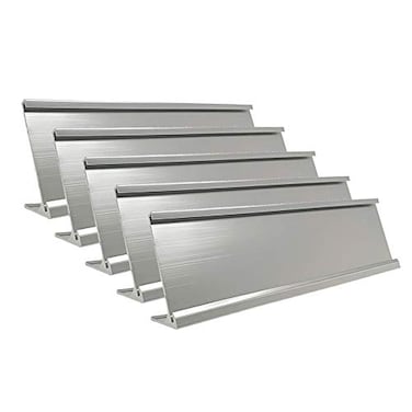 Icomecn 2 x 8 Aluminum Desk Name Plate Holder Office Business Desk Sign Holder Desktop5 Pack Silver