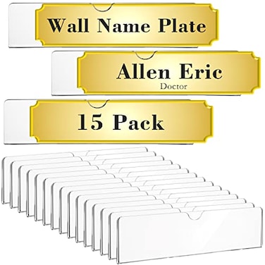 Roowest 15 Pack Acrylic Wall Name Plate Holder with Adhesive Tapes 2 x 8 Inch Clear Holder Frame Acrylic Sign Name Plates for Cubicles Door Office Home Classroom Display