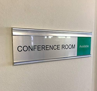 NapTags Modern Satin Aluminum Conference Room Slider Nameplate Holder 8 x 2