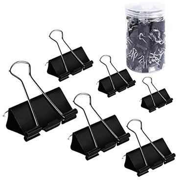 COLOGO Binder Clips Paper Clamps Assorted Sizes 200 Count Black Jumbo Large Medium Small Mini and Micro6 Sizes with Box for Office School and Home