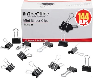 1InTheOffice Mini Binder Clips Paper Clamp Metal Binder Clips Document Binder Clip Black 06 144 Pack