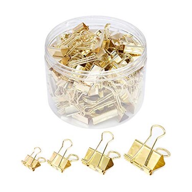 YOPINK Binder Clip Paper Clamps Assorted Sizes Mini Small Medium Large 100 Pcs Clips for Office School Supplies Gold