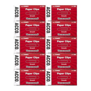 ACCO Brands Paper Clips Jumbo Smooth Economy 10 Boxes 100Box 72580