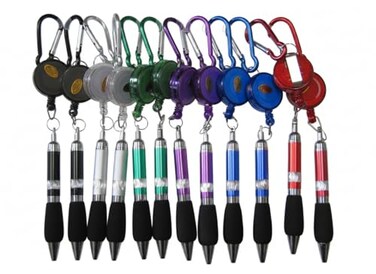 Cotton Fly Carabiner Retractable Pen Keychain 12 Pack PullOut Pen with Belt Clip Reel Durable Key Holder for Work Office Warehouse Nurses Teachers Delivery Drivers