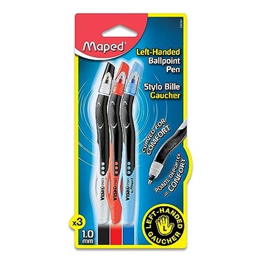 Maped Visio LeftHanded QuickDrying Ballpoint Pen 3 Pack Writing Notes LeftHanded Design QuickDrying Ink for SmudgeFree Writing Comfortable Grip Versatile Colors