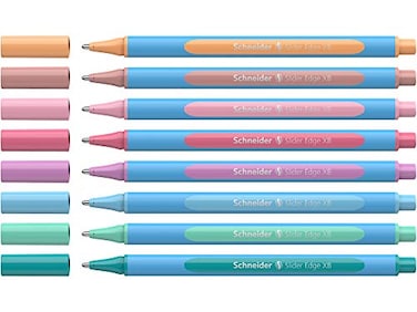 Schneider Slider Edge Pastel XB Extra Broad Ballpoint Pen 14 mm Light Blue Barrel Assorted Ink Colors Adjustable Case Stand of 8 Pens 152289
