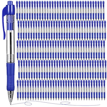 Fainne 200 Pack Retractable Ballpoint Pen 10 mm Medium Point Refillable Smooth Click Writing Pens With Grip for Work Journal Writing Office School SuppliesBlue Ink