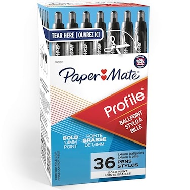 Paper Mate Profile Retractable Ballpoint Pens Bold Point 14mm Black 36 Count Office Supplies Comfortable Grip Everyday Writing