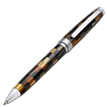 Xezo Urbanite Brass Ballpoint Pen Medium Point Woody Brown Silver and Black Acrylic Inlay with Chrome Plating Handcrafted Limited Edition Serialized No Two Alike