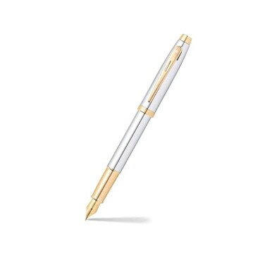 Sheaffer 100 Chrome Fountain Pen with Gold Tone Trim and Medium Nib