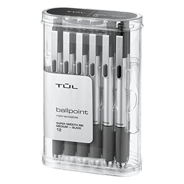 TUL BP3 Retractable Ballpoint Pens Medium Point 10 mm Silver Barrel Black Ink Pack Of 12 Pens
