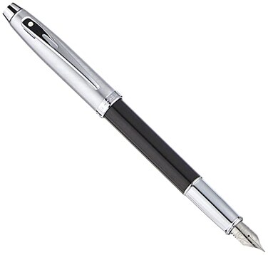 Sheaffer 100 Black Lacquer Fountain Pen with Chrome Trim and Fine Nib