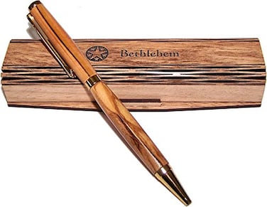 Holy Land Market Handmade ballpoint pen handcrafted from Bethlehem Olive wood with wooden box elegant and sleek design Bethlehem Box