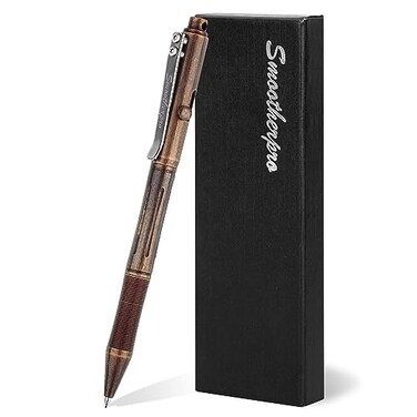SMOOTHERPRO Bolt Action Pen Solid Brass Ballpoint Pen Compatible with Pilot G2 Refill Weighted Heavy Pen for Tremor Parkinson Arthritic Hand Plated Vintage Retro BlackRG335
