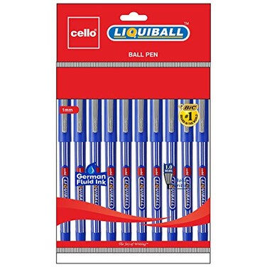 Cello LiquiBall Pen Blue Ink Pack Of 10 Pcs