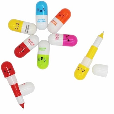 SWTOOL 40pcs Vitamin Pill Ballpoint Pen Cute Cartoon Retractable Ball Pen Smiling Face Ball Pen Random Color