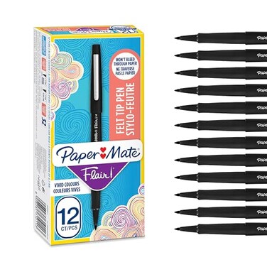 Paper Mate Flair Pen 07 mm Medium Tip Black Box of 12