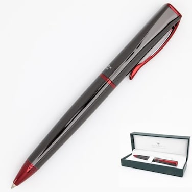 Monteverde Impressa Ballpoint Pen Gun Metal with Red Trim Refillable with Parker Style Refills Premium Writing Instrument