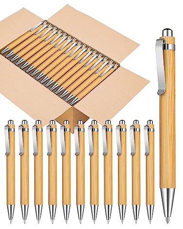 lyforx 100pcs Bamboo Pens Bulk Wooden Bamboo Pens Engraving Wooden Ballpoint Pen Customizable Gift Pen Bulk