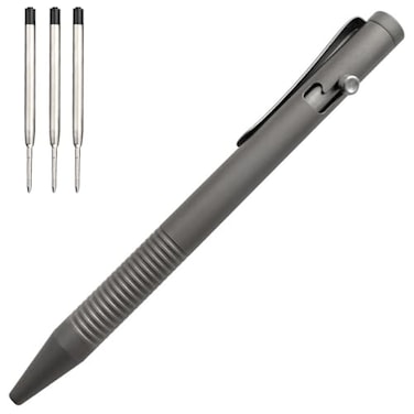 Cool Hand 48 Titanium Alloy Bolt Action Pen Ballpoint Ink Refillable Stainless Steel Pocket Clip EDC Business Collection Stylus with 3 Refills Gray