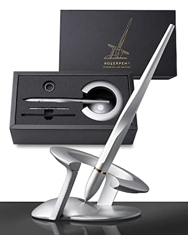 novium Hoverpen Interstellar Luxury Pen Made With Aerospace Alloys Unique Aesthetic Free Spinning Executive Pen Desk Decor Starlight Silver 18KGold