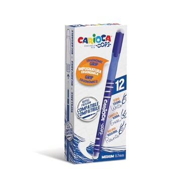Carioca Oops Blue Pens Refillable Erasable Pens Set for School and Office with Cap Double Eraser and Ergonomic Handle Blue Pens 12 Pieces