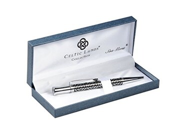 Sea Gems Pen in a Celtic Trinity Knot Etched Design in Black and Silver Colors