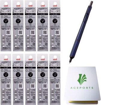 ACEPORTE Uni Jetstream EDGE 028mm Oilbased Ballpoint Pen Navy Body 10 Black Refills Sticky Notes Value Set