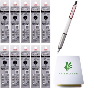 ACEPORTE Uni Jetstream EDGE 028mm Oilbased Ballpoint Pen White Red Body 10 Black Refills Sticky Notes Value Set
