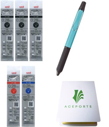 ACEPORTE Uni Jetstream EDGE3 028mm Oilbased Ballpoint Pen TwoTone Turquoise Body BlackRedBlue Refills Sticky Notes Value Set