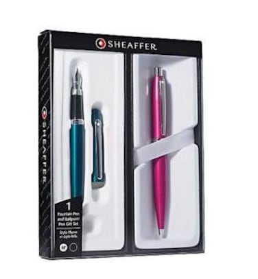 Sheaffer VFM Duo Fountain Ballpoint Pen Gift Set 044mm Peacock Blue Barrels Black Ink Set Of 2