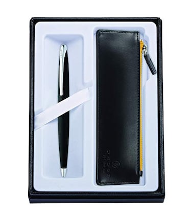 Cross ATX Black Refillable Ballpoint Pen and Zip Pen Pouch Gift Set Includes Premium Gift Box Classic Black